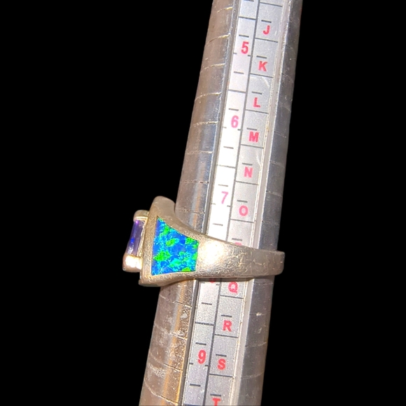 Colorful CZ, Created Opal & Sterling Silver Halo Ring Size 8 - Picture 9 of 13